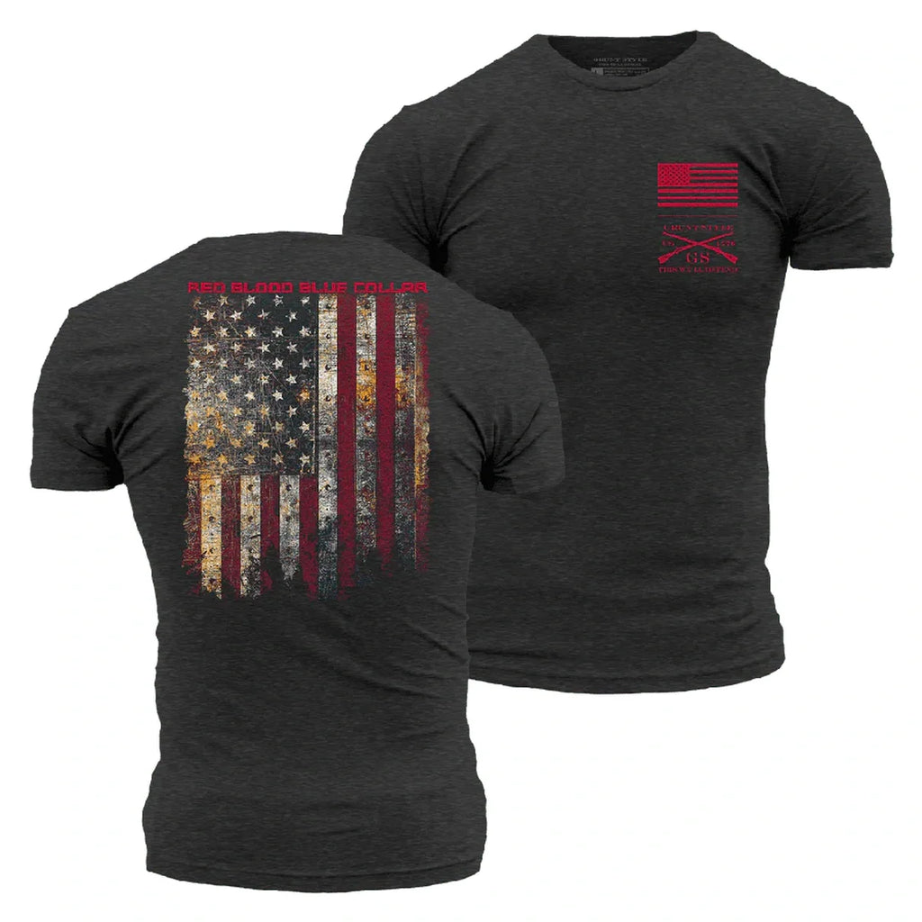 Grunt Style Red Blood Blue Collar T-Shirt, Charcoal: Built for hard work, made to represent