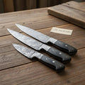 Three-Piece Damascus Gyuto Chef Knife Set — Black Pakkawood Handles, Full-Tang Construction