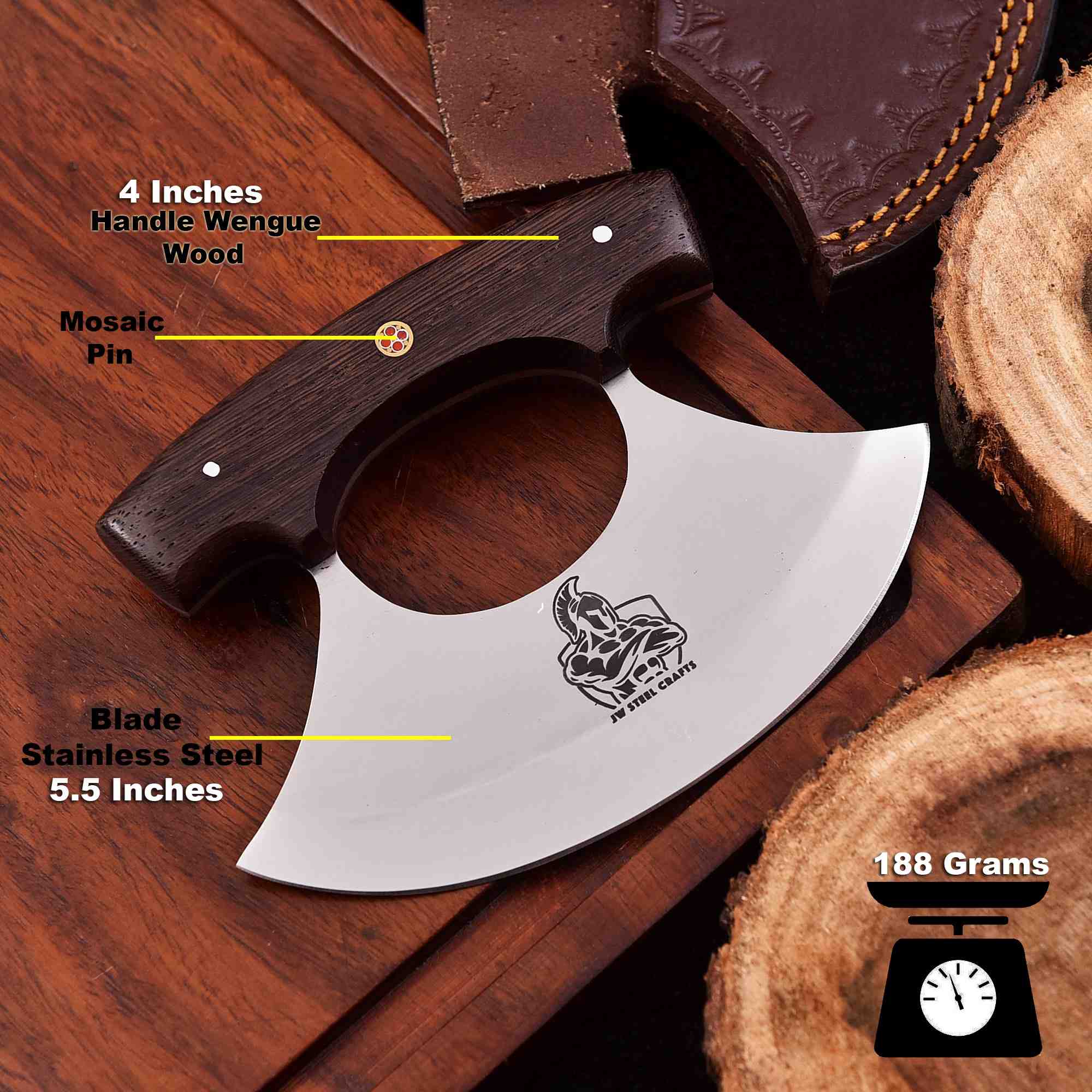 Handmade Ulu Chopper Knife — High Polished Stainless Steel Blade