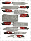 Custom Handmade Chef Knife Damascus – 13” with Resin or Pakka Wood Handle, Steel Bolster & Leather Roll