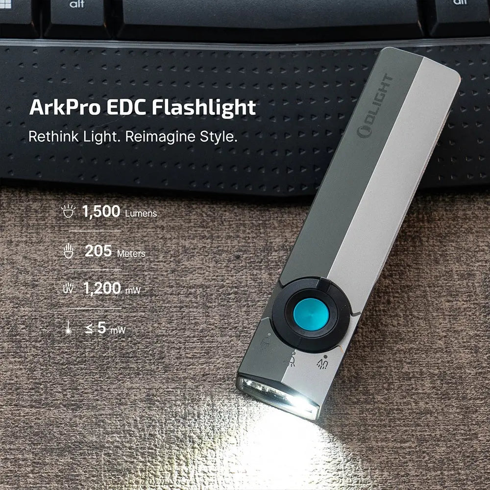 Olight ArkPro EDC Flashlight 1500 Lumens UV Green Laser - Gray