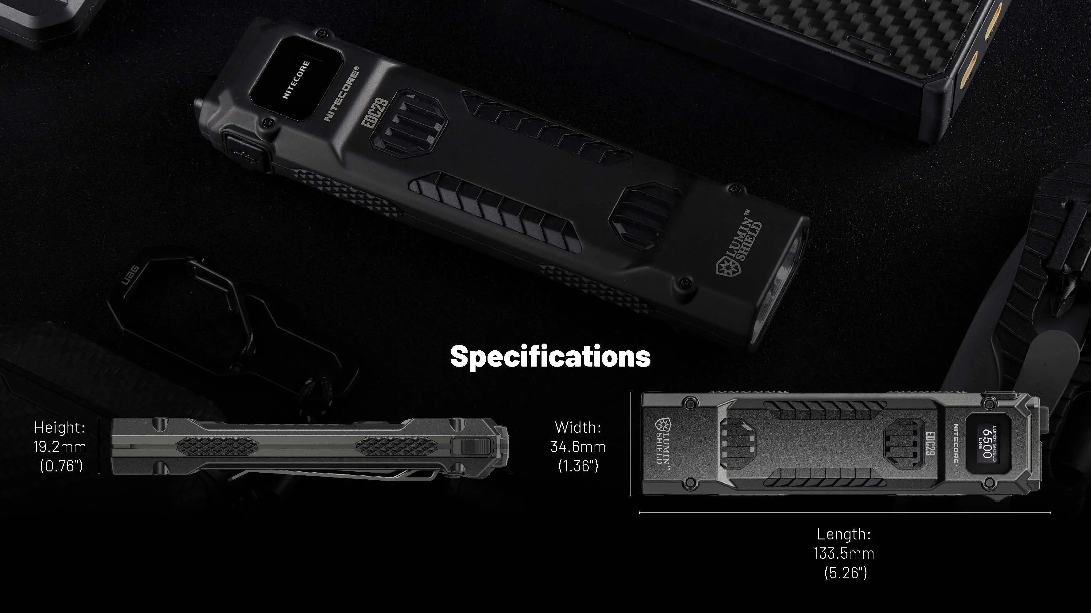 Nitecore EDC29 6500 Lumen USB-C Rechargeable Flashlight - Black