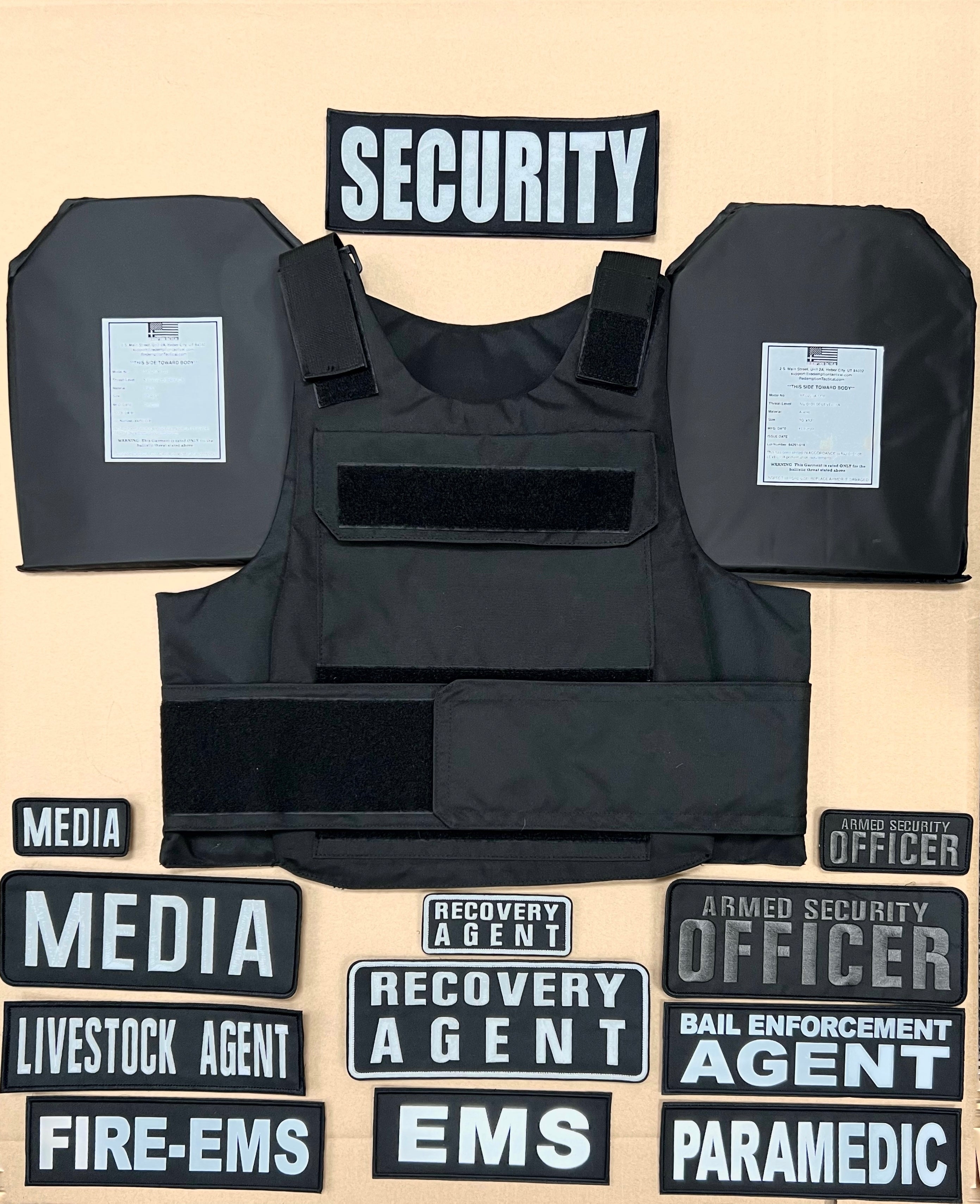 Professional First Responder VEST COMBO PACKAGE LEVEL IIIA (2) 10x12 Front/Back Plates and Patch