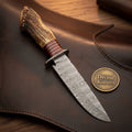 Crown Stag Damascus Hunting Bowie with Wire-Wrapped Spacer
