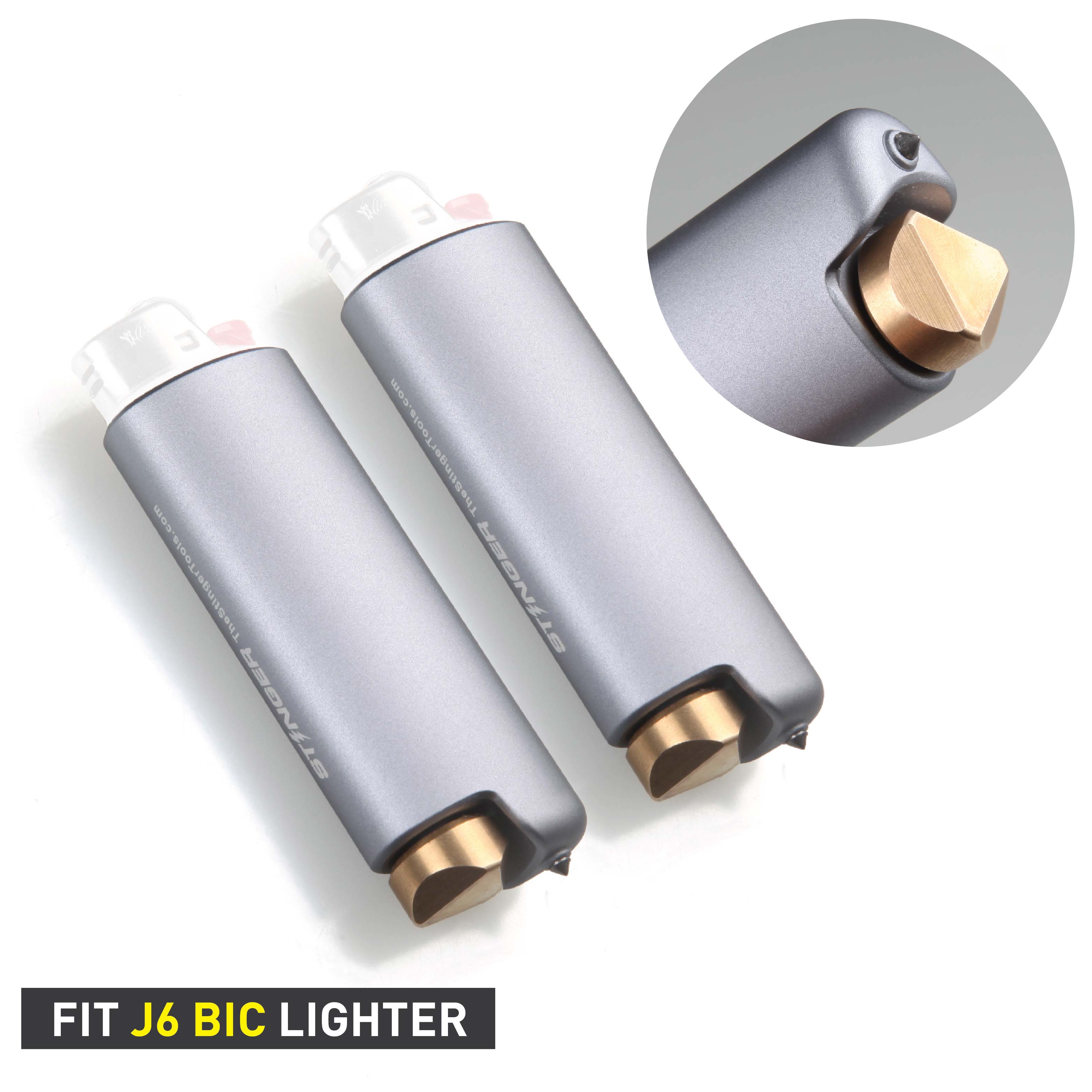 Stinger BIC Lighter Case w/ Car Emergency Window Breaker, Fidget Spinner End Cap, for BIC Full Size Lighter Type J6 (2pcs)