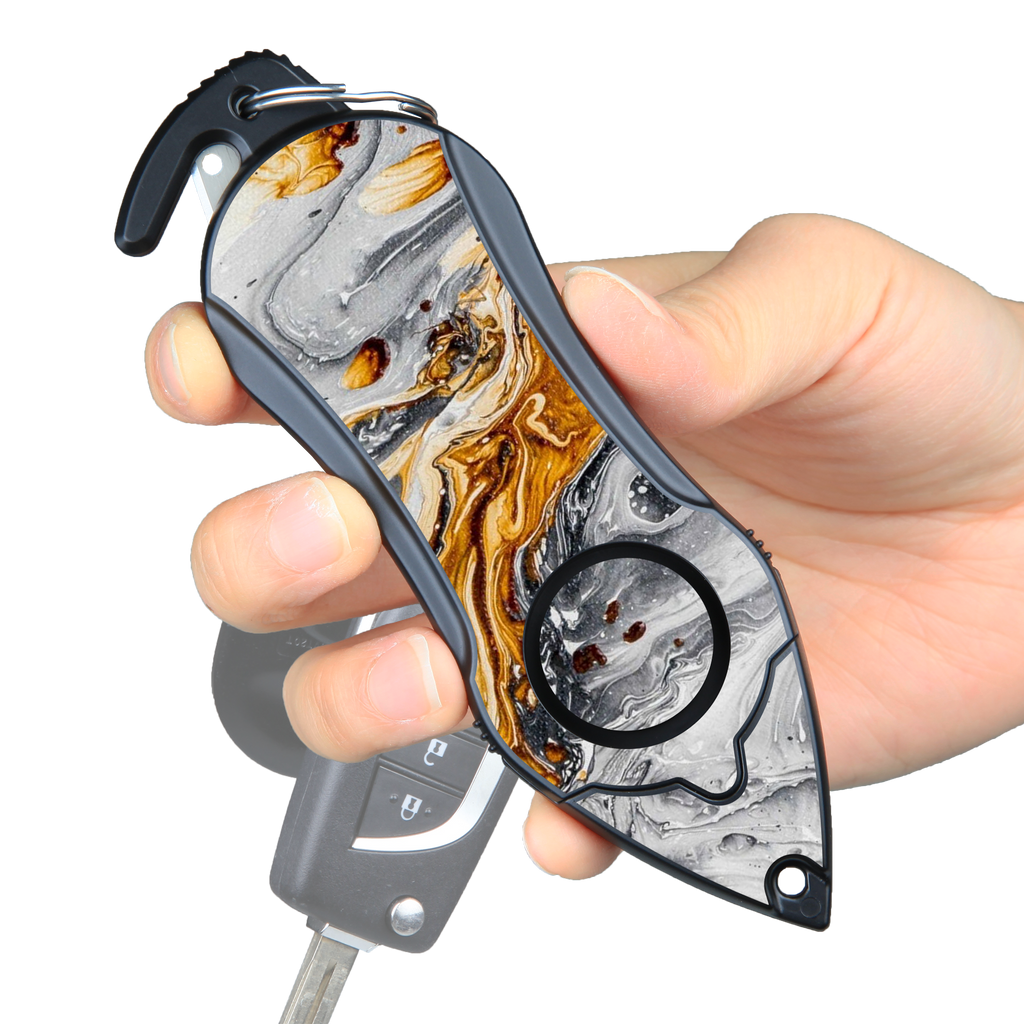 Stinger Personal Safety Alarm Keychain Emergency Tool: Siren Alarm, Seat Belt Cutter, Glass Breaker (Black Marble)