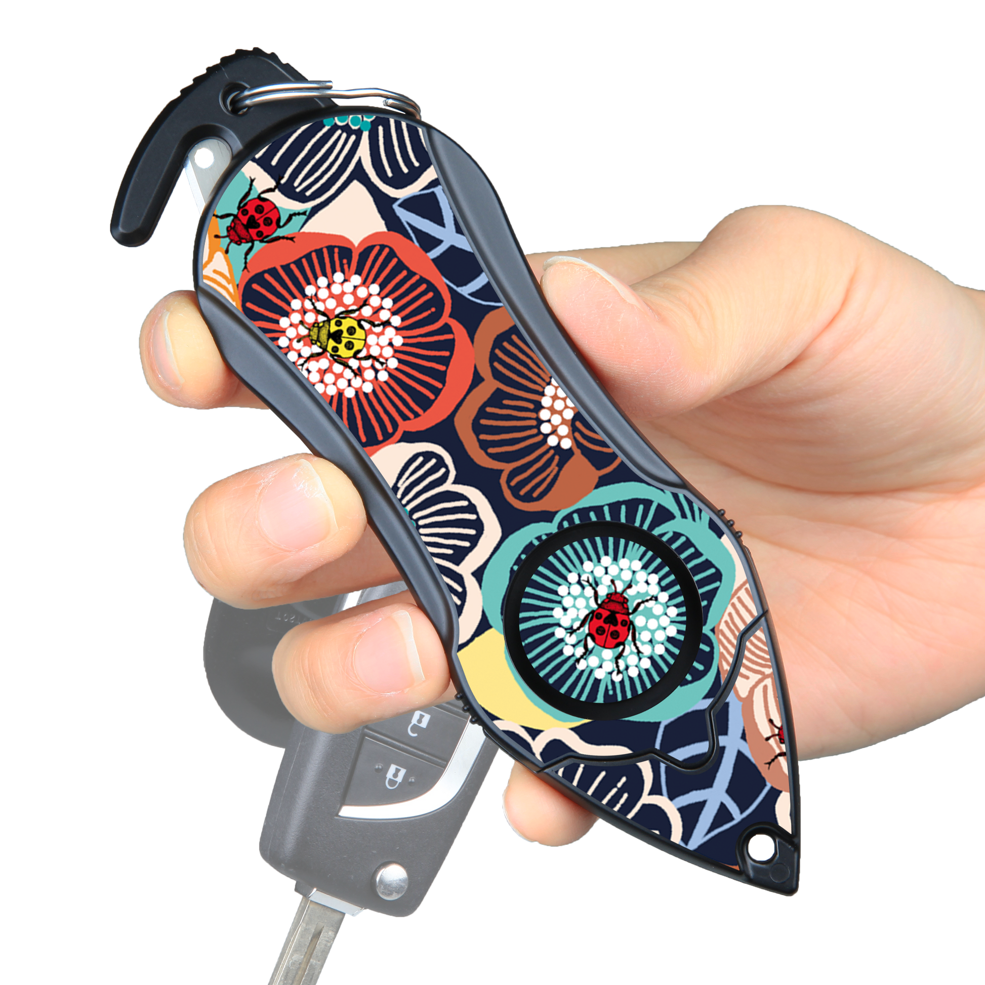 Stinger Personal Safety Alarm Keychain Emergency Tool: Siren Alarm, Seat Belt Cutter, Glass Breaker (Ladybug)