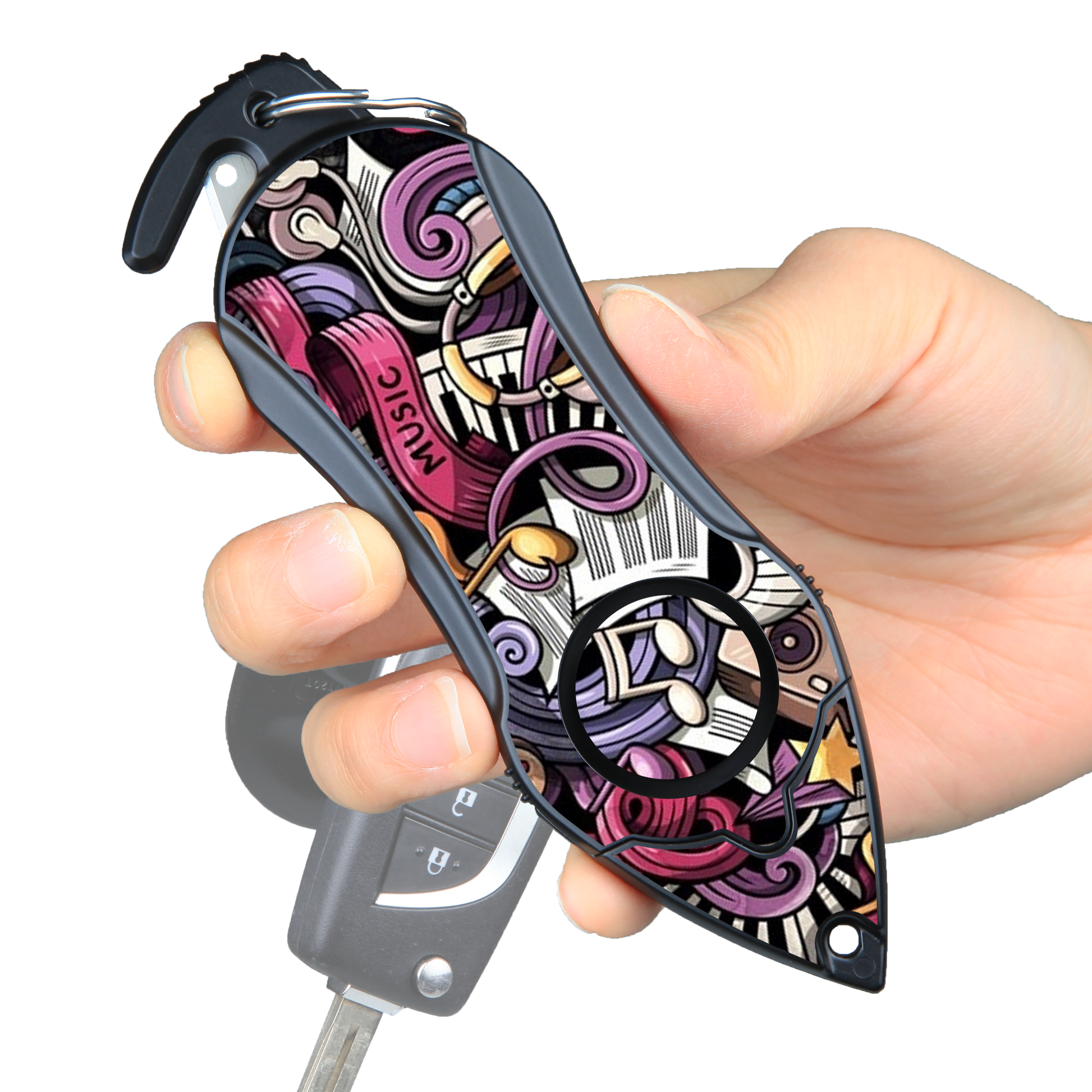 Stinger Personal Safety Alarm Keychain Emergency Tool: Siren Alarm, Seat Belt Cutter, Glass Breaker (Music)