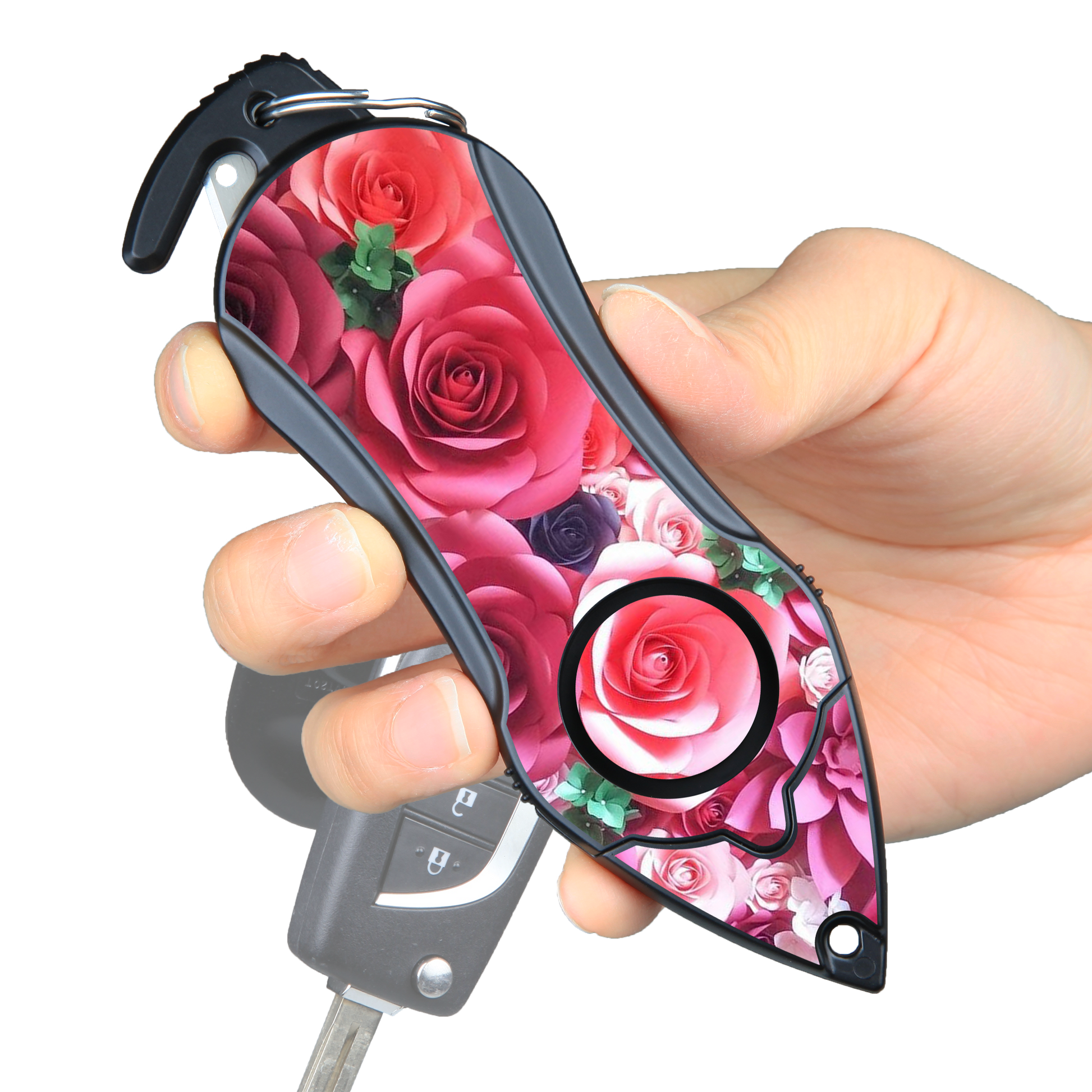 Stinger Personal Safety Alarm Keychain Emergency Tool: Siren Alarm, Seat Belt Cutter, Glass Breaker (Pink Rose)