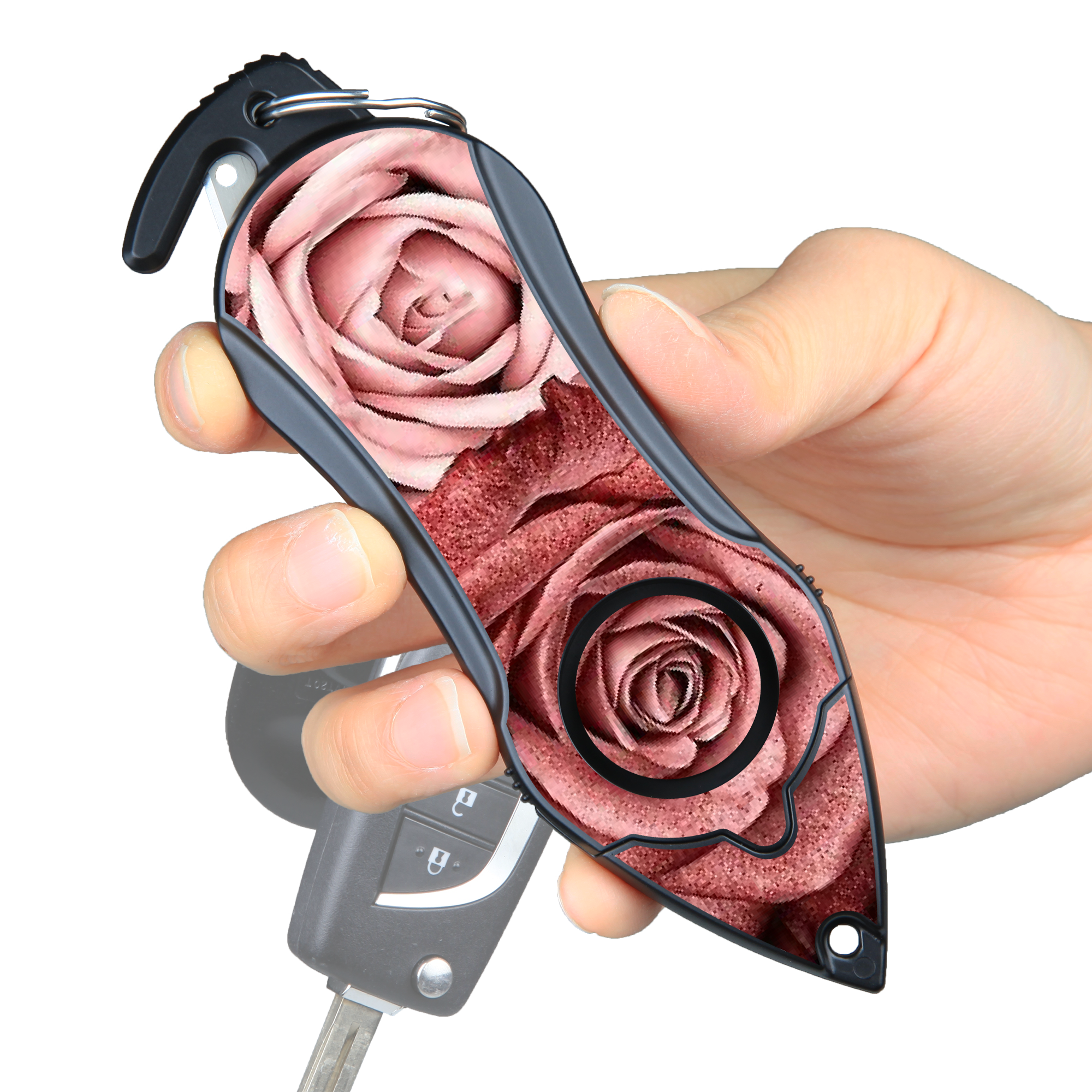 Stinger Personal Safety Alarm Keychain Emergency Tool: Siren Alarm, Seat Belt Cutter, Glass Breaker (Twin Rose)