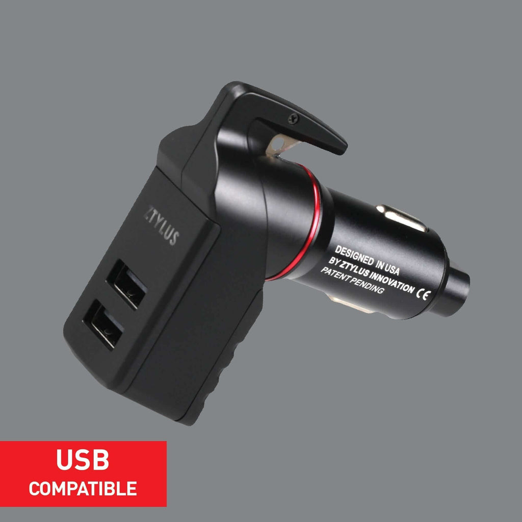 Stinger USB Car Charger Emergency Tool, Seatbelt Cutter, Spring-Loaded Car Window Breaker (Black)