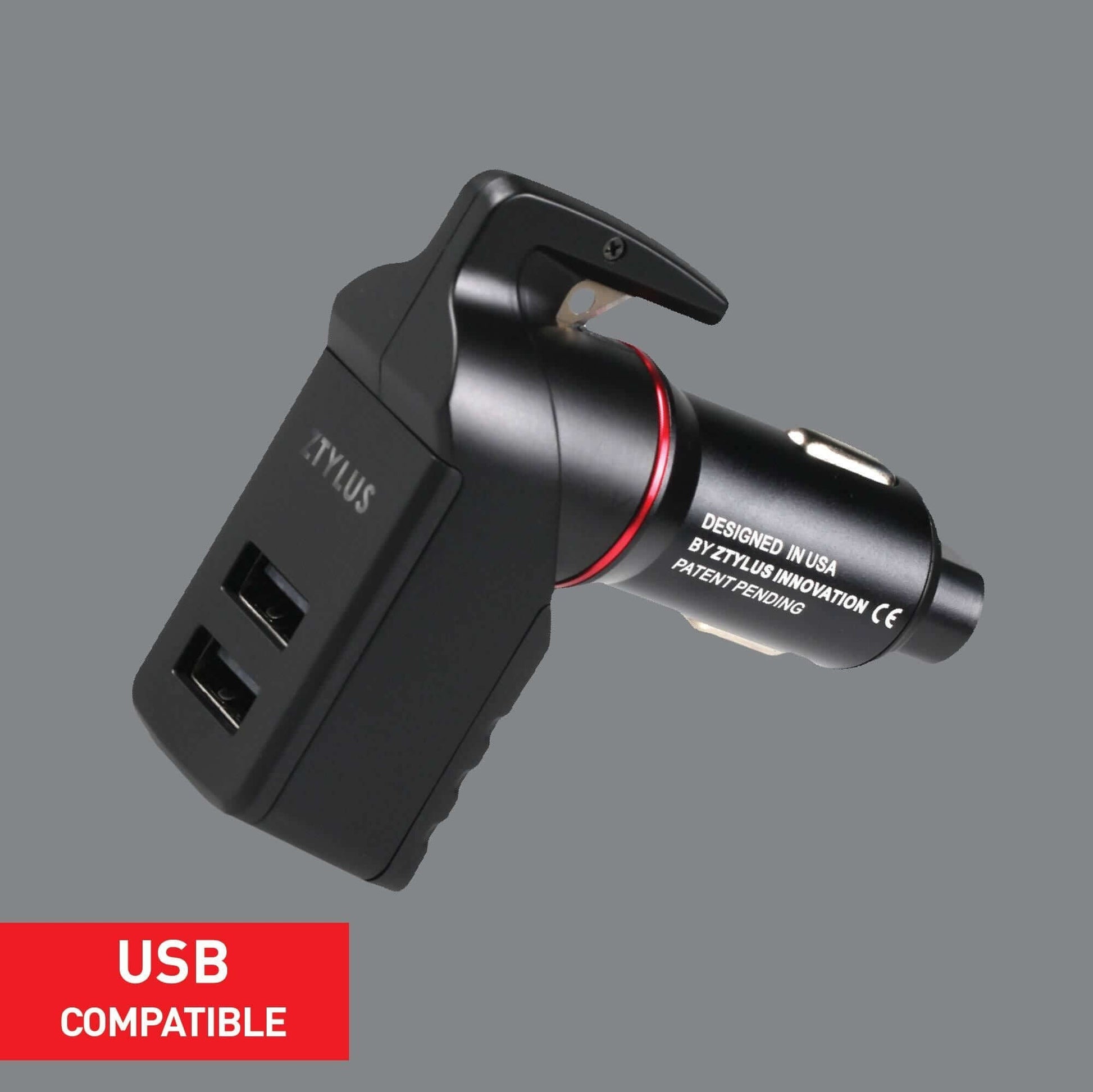 Stinger USB Car Charger Emergency Tool, Seatbelt Cutter, Spring-Loaded Car Window Breaker (Black)
