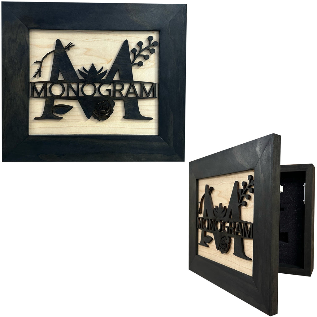 Personalized Monogrammed Last Name Hidden Gun Cabinet In Wall or On Wall Mount