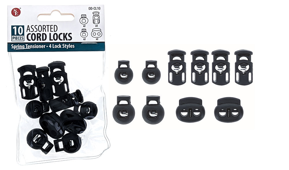 10 Pc Assorted Cord Lock Set, Spring Tensioner 4 Lock Styles