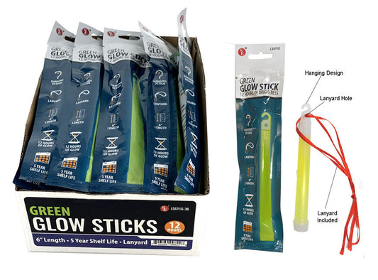 6" Green Glow Stick with Lanyard (12 Hours)