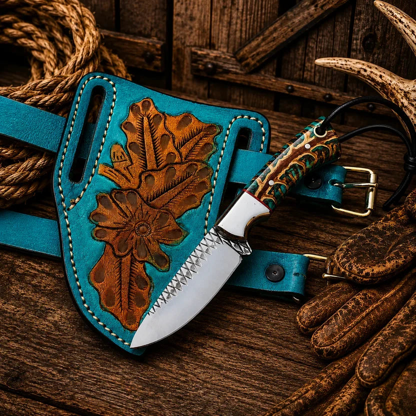 Cowboy Field Knife | Rasp Steel with Pine Cone Handle
