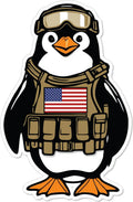 Arctic Warfare Flightless Aviator: Tactical Penguin Sticker – Adorn Your Gear with Whimsy and Patriotism