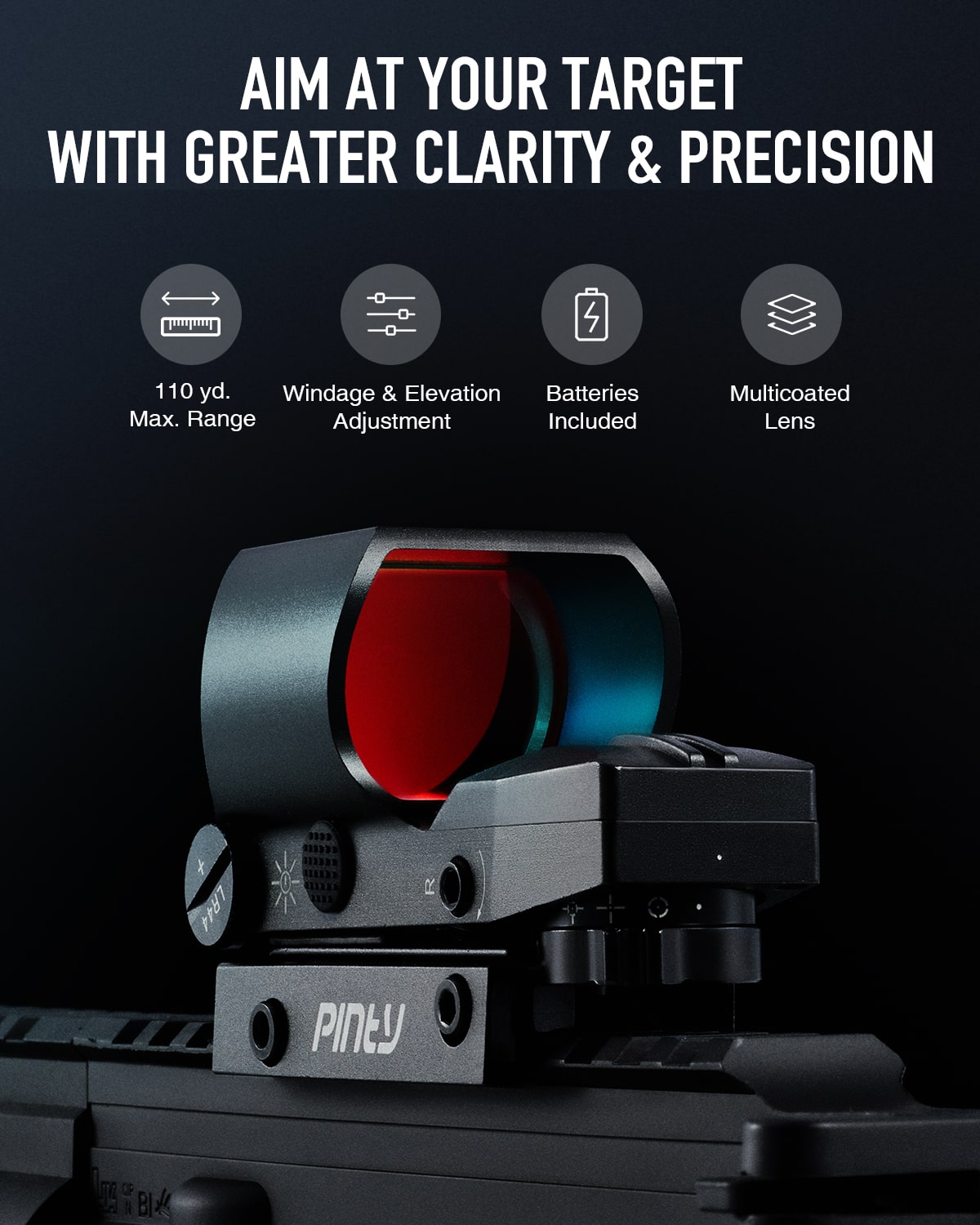 1x40 Reflex Sight, 2MOA, 8 Brightness, Levels 4 Reticle Patterns for Picatinny Weaver Rails