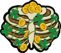 STICKER - Ribcage Pot of Gold Coins 4 leaf clover - 3.5" Sticker