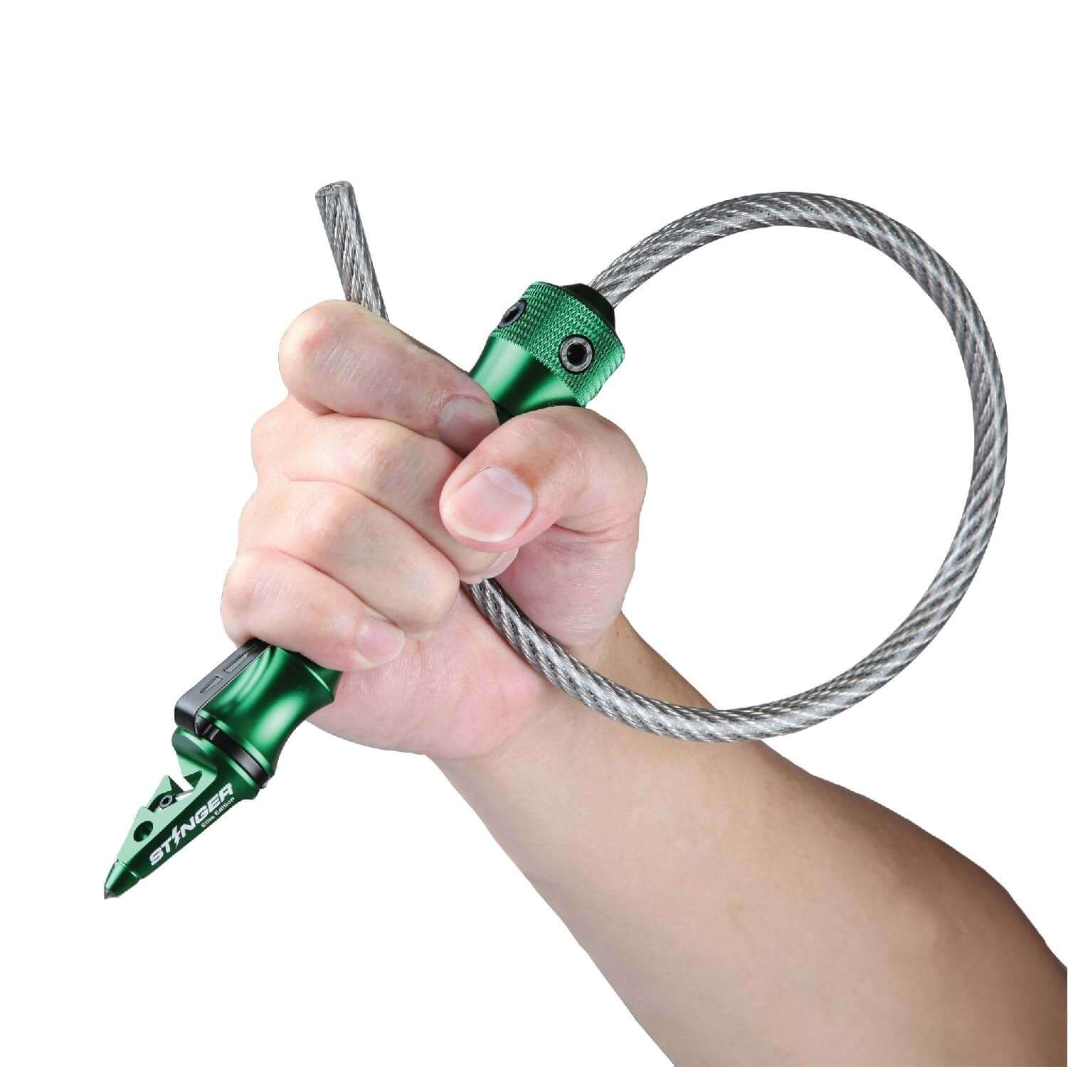 Stinger Whip Car Emergency Tool with Seat Belt Cutter and Window Breaker (Elite Edition, Green)