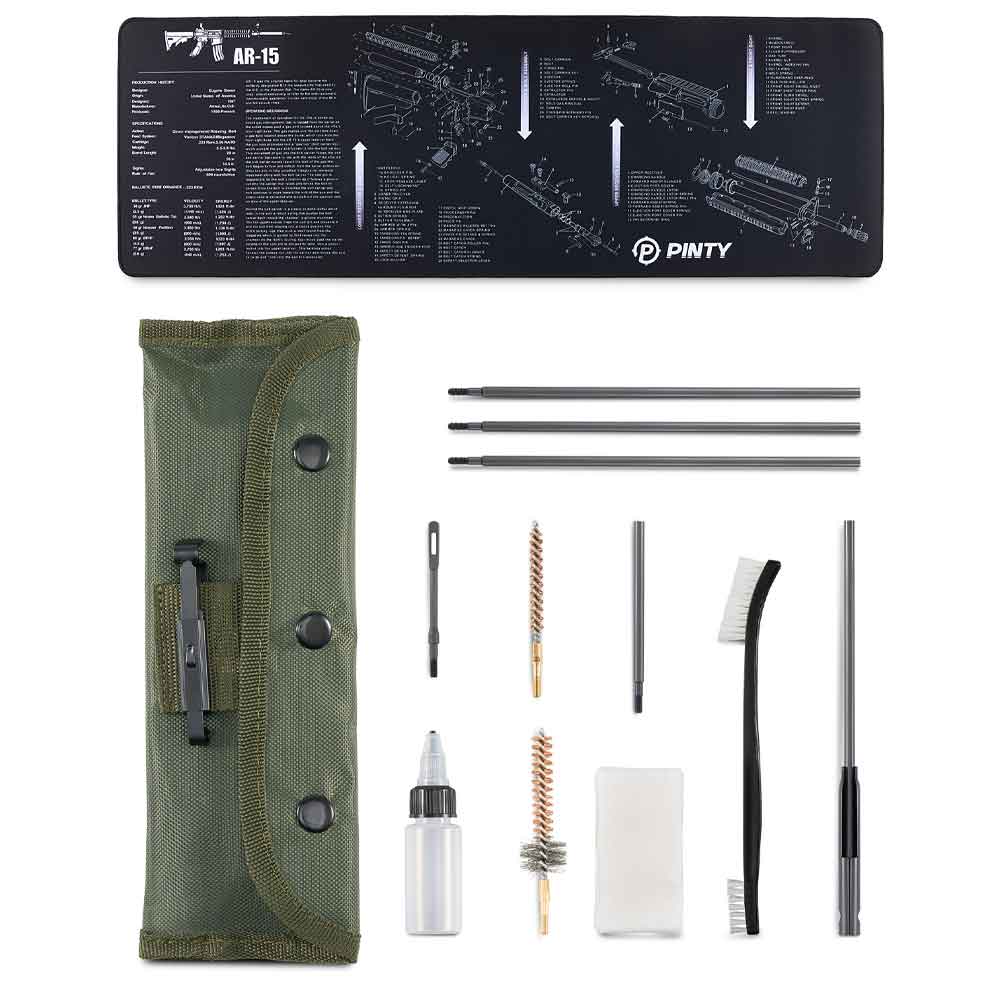 Rifle Cleaning Kit with 35.8 x 12 in Cleaning Mat Brushes Cleaning Rods Patch Canvas Pouch