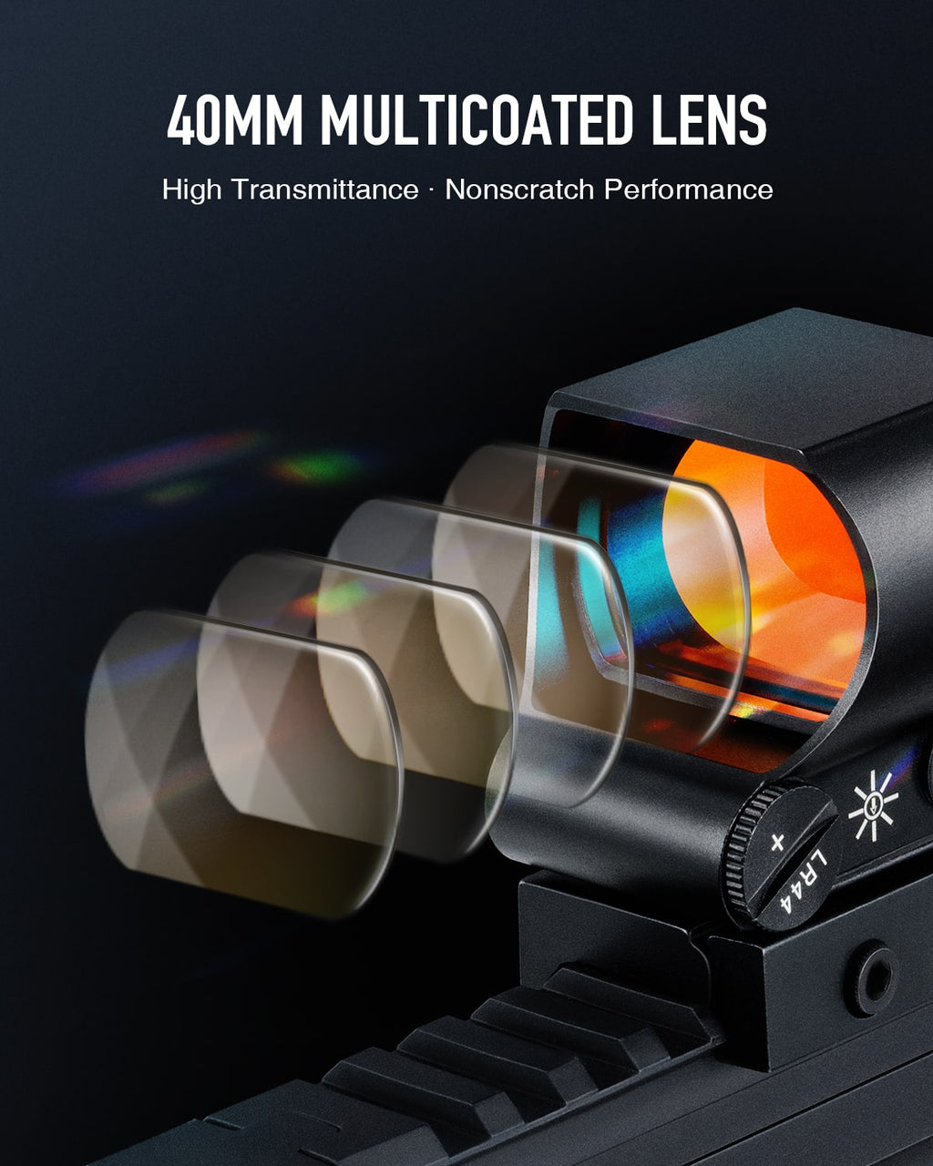 1x40 Reflex Sight, 2MOA, 8 Brightness, Levels 4 Reticle Patterns for Picatinny Weaver Rails