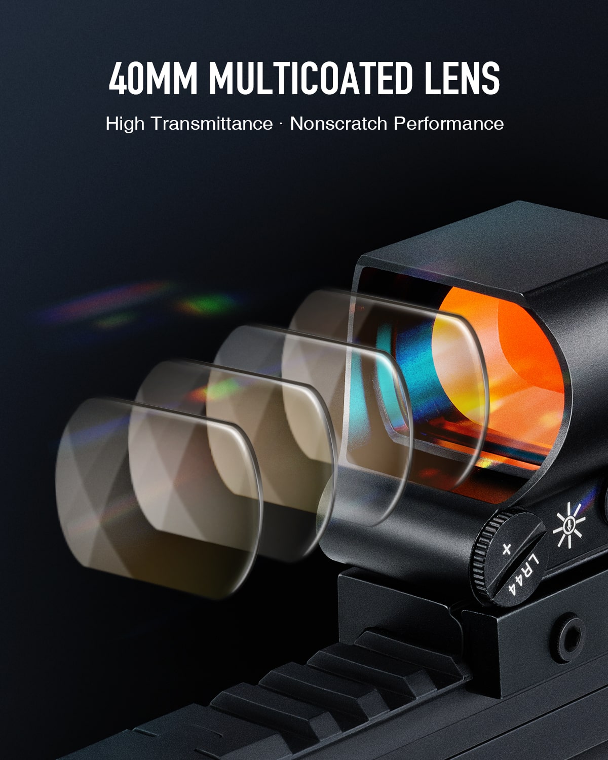 1x40 Reflex Sight, 2MOA, 8 Brightness, Levels 4 Reticle Patterns for Picatinny Weaver Rails