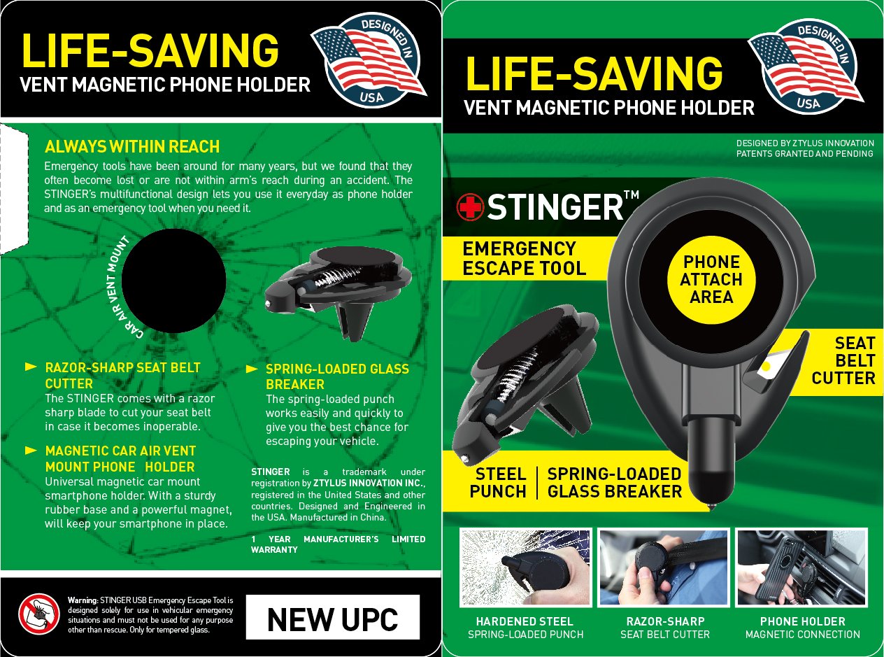 Stinger Car Vent Mount Magnetic Phone Holder Emergency Tool (Red)