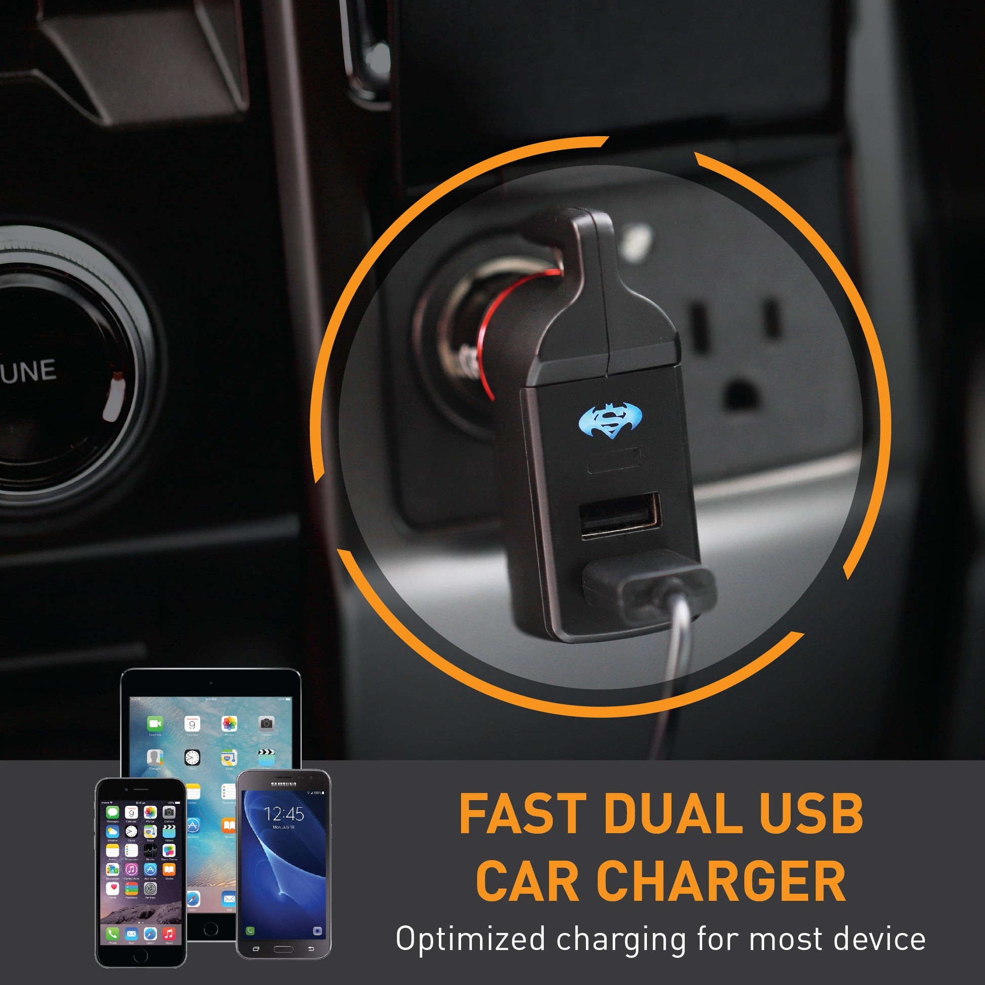 Stinger USB Car Charger Emergency Tool, Seatbelt Cutter, Spring-Loaded Car Window Breaker (Blue Super Batman)