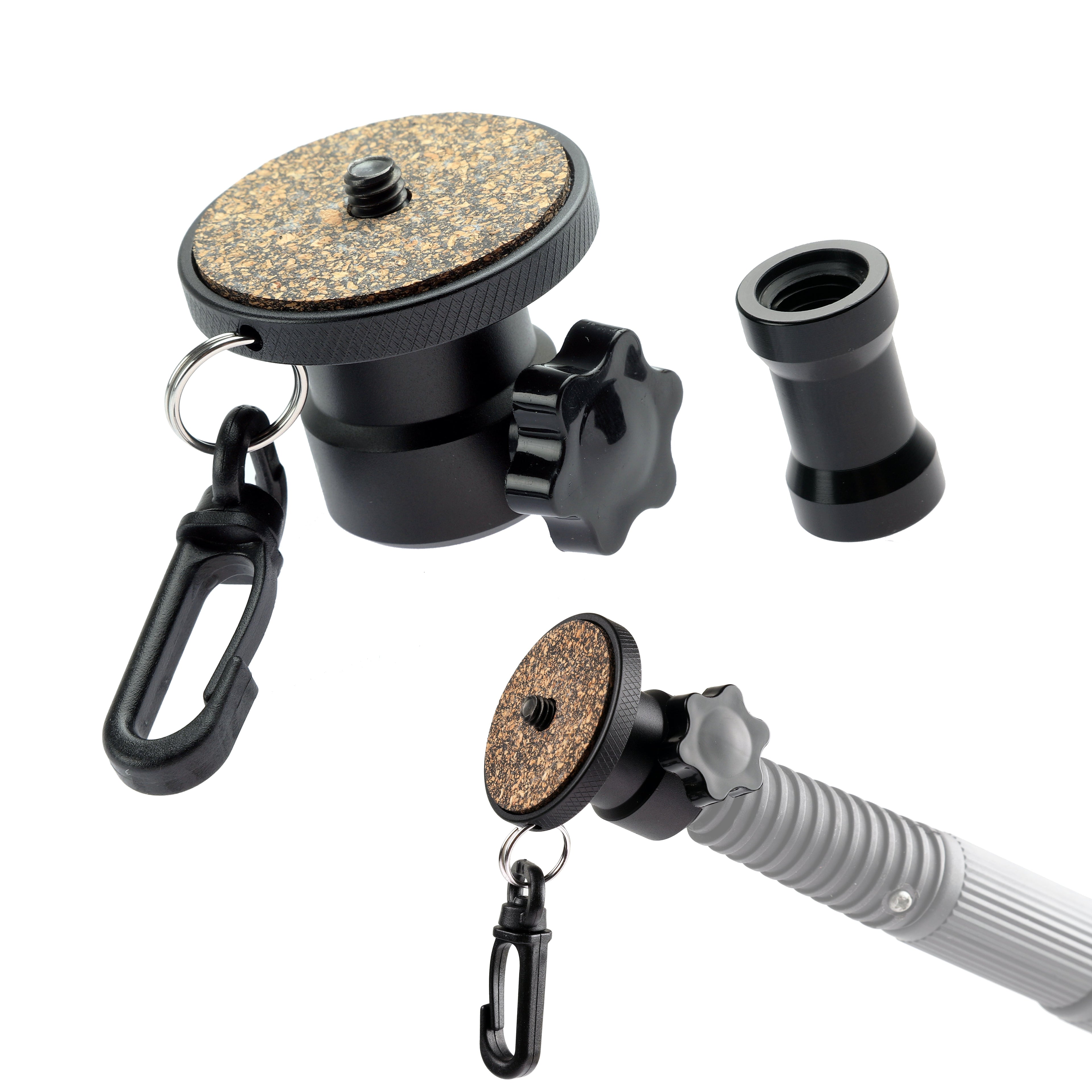 Painter Pole to 1/4"-20 Tripod Mount Adapter with Carabiner – Camera Extension Pole Adapter for Pocket 3, Smartphone Clamp, Action Cameras – High Angle Photo & Video Shooting Tool