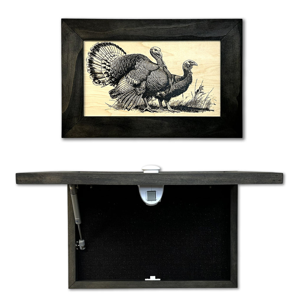 Wild Turkey Pair Gun Concealment Furniture - Handcrafted Hidden Gun Storage Wall Decor - Hidden Safe Furniture with Magnetic Lock for Quick Access & Storage - Made in USA