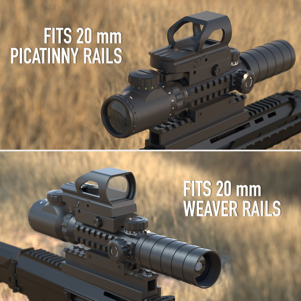 3-in-1 Rifle Scope Combo, 3-9*32mm Rangefinder Scope, Red&Green Dot Sight, Red Laser, 14 Slots Riser