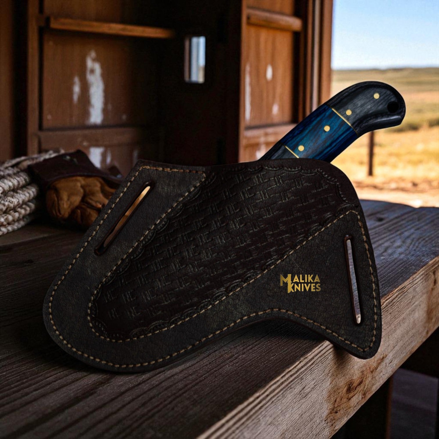 Damascus Bull Cutter Knife with Pakka Wood Handle