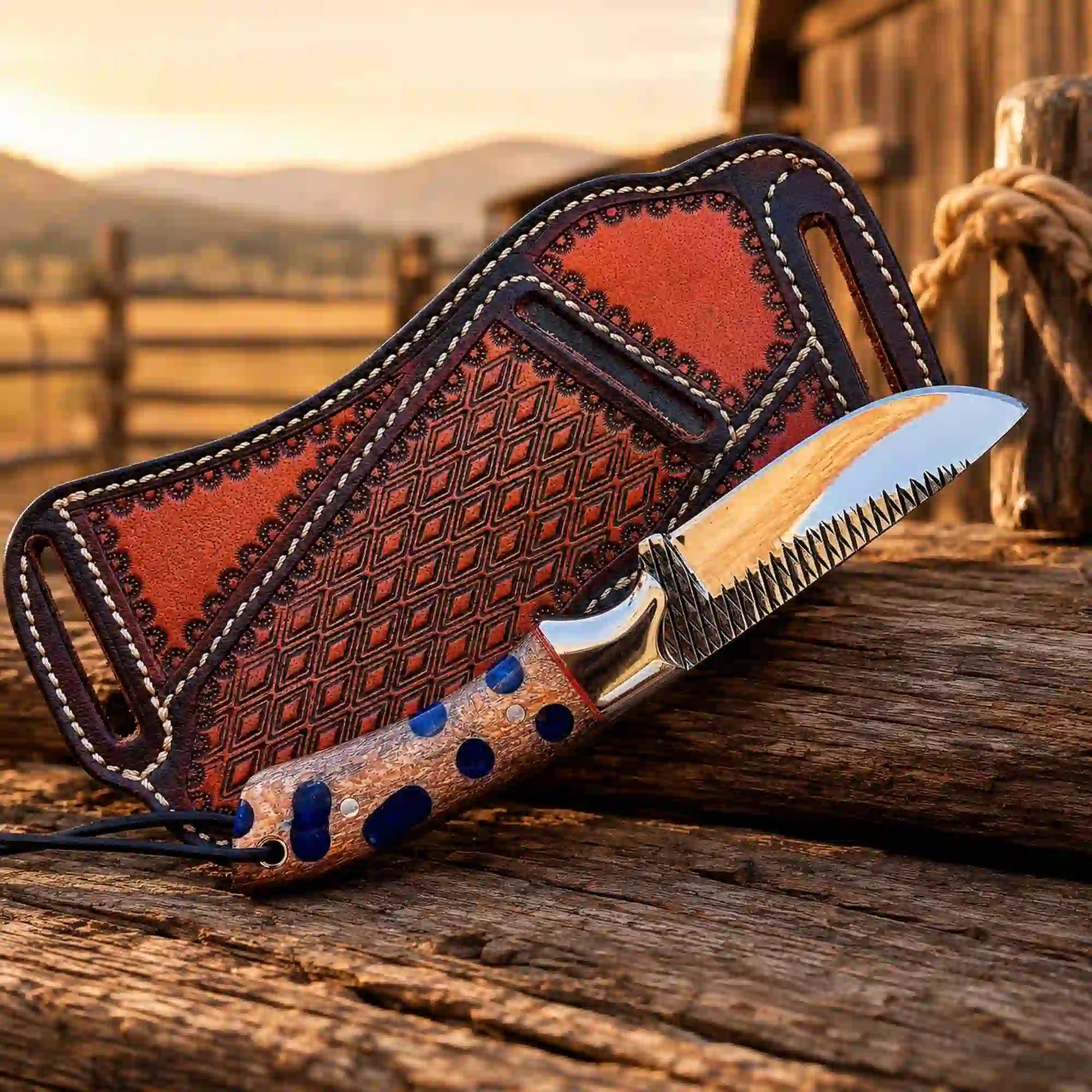 Buckaroo Knife | Rasp Steel with Cholla Cactus and Turquoise Handle