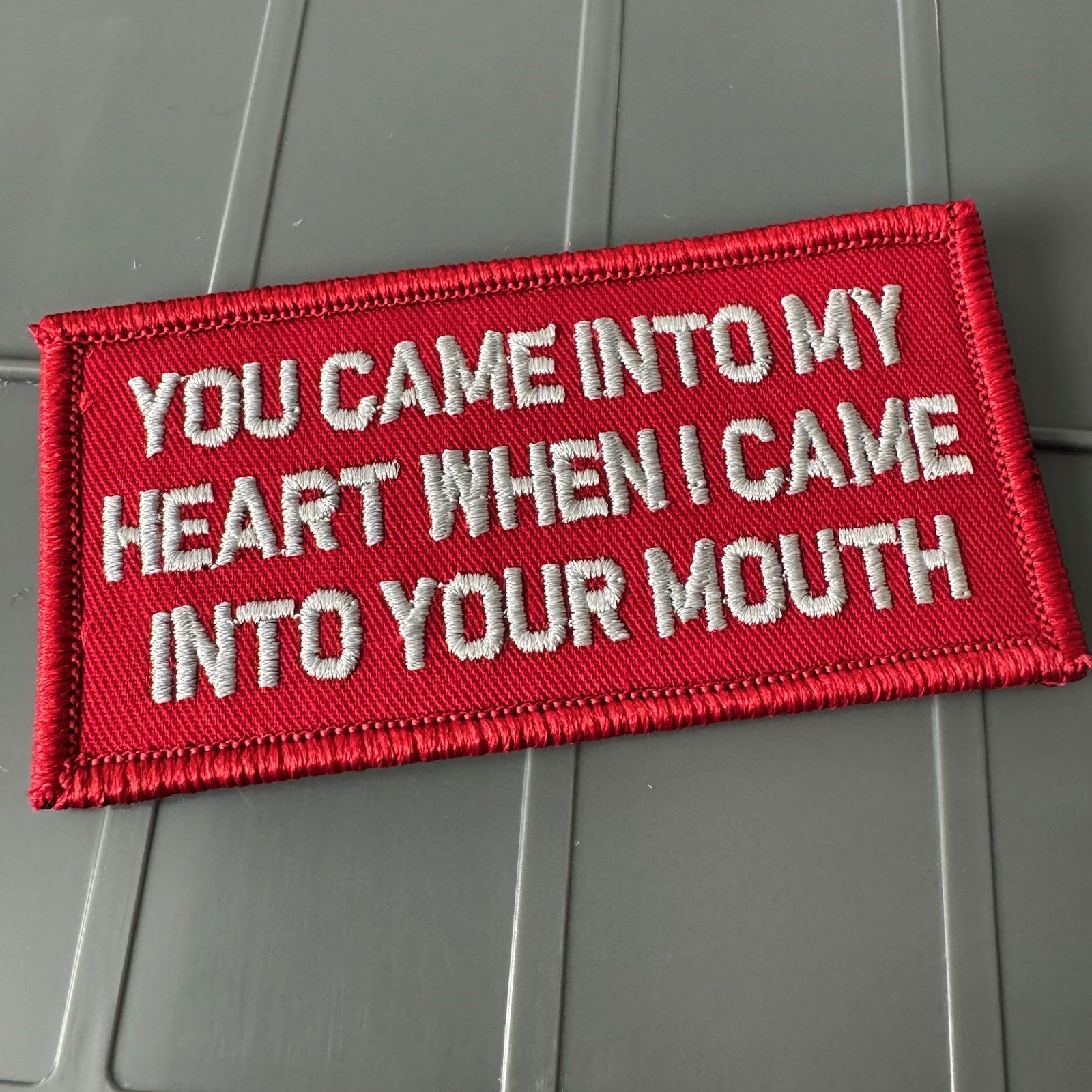 As Seen on Socials - You Came Into My Heart When I Came Into Your Mouth - 2x4 Patch - Red w/Silver